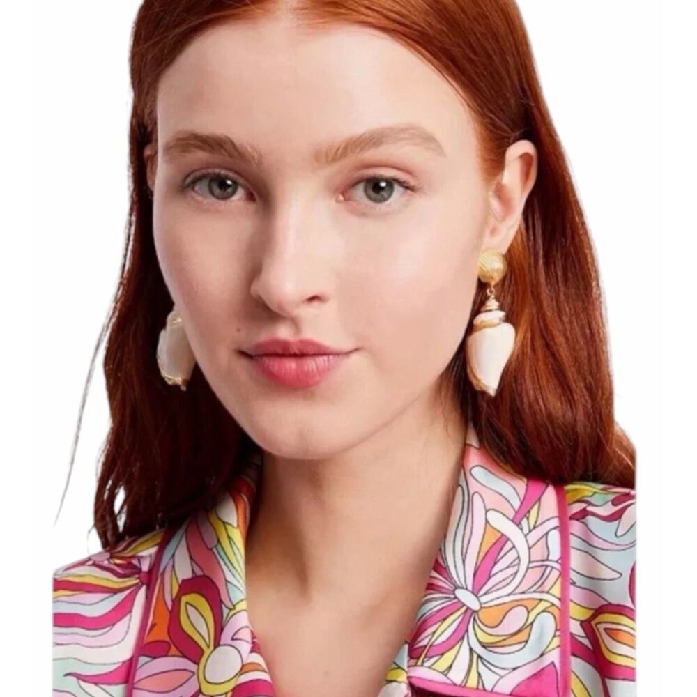 Kate Spade Shell Statement Earrings Gold White Coastal Beach Large Dangle